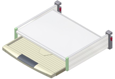 Ablage mit Tastaturauszug mit Befestigung für Normschiene 25 x 10 mm